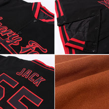 Load image into Gallery viewer, Custom Texas Orange White-Black Bomber Full-Snap Varsity Letterman Jacket
