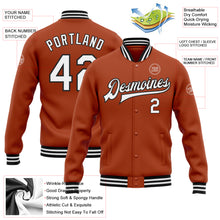 Load image into Gallery viewer, Custom Texas Orange White-Black Bomber Full-Snap Varsity Letterman Jacket
