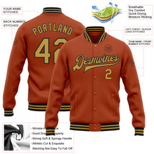 Load image into Gallery viewer, Custom Texas Orange Old Gold-Black Bomber Full-Snap Varsity Letterman Jacket
