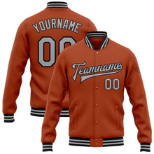 Load image into Gallery viewer, Custom Texas Orange Gray-Black Bomber Full-Snap Varsity Letterman Jacket
