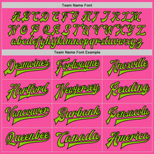 Load image into Gallery viewer, Custom Pink Neon Green-Black Bomber Full-Snap Varsity Letterman Jacket
