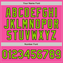 Load image into Gallery viewer, Custom Pink Neon Green-Black Bomber Full-Snap Varsity Letterman Jacket
