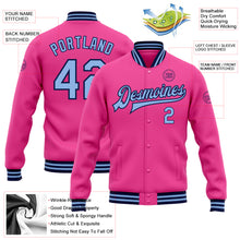 Load image into Gallery viewer, Custom Pink Light Blue-Navy Bomber Full-Snap Varsity Letterman Jacket
