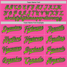 Load image into Gallery viewer, Custom Pink Neon Green-Navy Bomber Full-Snap Varsity Letterman Jacket
