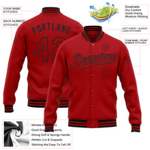 Load image into Gallery viewer, Custom Red Black Bomber Full-Snap Varsity Letterman Jacket
