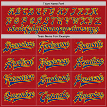 Load image into Gallery viewer, Custom Red Yellow-Royal Bomber Full-Snap Varsity Letterman Jacket
