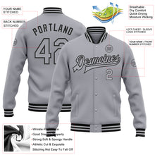 Load image into Gallery viewer, Custom Gray Black Bomber Full-Snap Varsity Letterman Jacket
