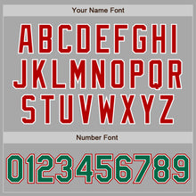 Load image into Gallery viewer, Custom Gray Kelly Green-Red Bomber Full-Snap Varsity Letterman Jacket
