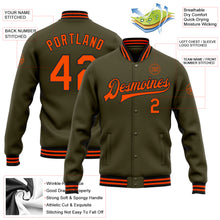 Load image into Gallery viewer, Custom Olive Orange-Black Bomber Full-Snap Varsity Letterman Salute To Service Jacket
