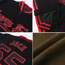 Load image into Gallery viewer, Custom Olive Crimson-Gold Bomber Full-Snap Varsity Letterman Salute To Service Jacket
