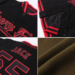 Custom Olive Crimson-Gold Bomber Full-Snap Varsity Letterman Salute To Service Jacket