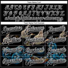 Load image into Gallery viewer, Custom Black Royal-White Heron And Wave 3D Pattern Design Bomber Full-Snap Varsity Letterman Jacket
