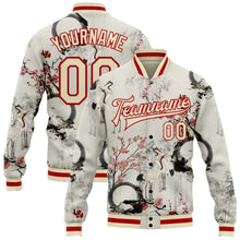 Load image into Gallery viewer, Custom Cream Red Heron And Flower 3D Pattern Design Bomber Full-Snap Varsity Letterman Jacket
