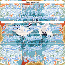 Load image into Gallery viewer, Custom Light Blue White Heron And Cloud 3D Pattern Design Bomber Full-Snap Varsity Letterman Jacket
