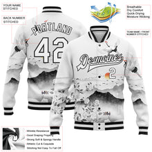 Load image into Gallery viewer, Custom White Black Heron And Flower 3D Pattern Design Bomber Full-Snap Varsity Letterman Jacket
