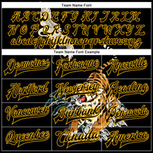 Load image into Gallery viewer, Custom Black Gold Heron And Tiger 3D Pattern Design Bomber Full-Snap Varsity Letterman Jacket

