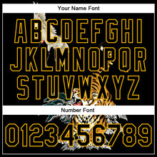 Load image into Gallery viewer, Custom Black Gold Heron And Tiger 3D Pattern Design Bomber Full-Snap Varsity Letterman Jacket
