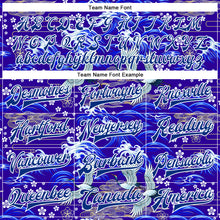Load image into Gallery viewer, Custom Royal White Heron And Wave 3D Pattern Design Bomber Full-Snap Varsity Letterman Jacket
