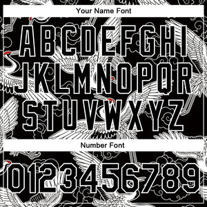 Custom Black White Heron And Cloud 3D Pattern Design Bomber Full-Snap Varsity Letterman Jacket