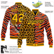 Load image into Gallery viewer, Custom Orange Gold-Black Tiger And Leopard Print 3D Pattern Design Bomber Full-Snap Varsity Letterman Jacket
