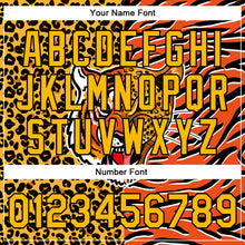 Load image into Gallery viewer, Custom Orange Gold-Black Tiger And Leopard Print 3D Pattern Design Bomber Full-Snap Varsity Letterman Jacket
