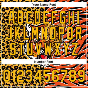 Custom Orange Gold-Black Tiger And Leopard Print 3D Pattern Design Bomber Full-Snap Varsity Letterman Jacket