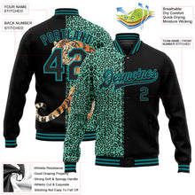 Load image into Gallery viewer, Custom Black Teal Tiger And Leopard Print 3D Pattern Design Bomber Full-Snap Varsity Letterman Jacket
