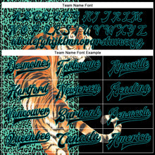 Load image into Gallery viewer, Custom Black Teal Tiger And Leopard Print 3D Pattern Design Bomber Full-Snap Varsity Letterman Jacket
