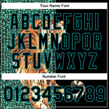 Load image into Gallery viewer, Custom Black Teal Tiger And Leopard Print 3D Pattern Design Bomber Full-Snap Varsity Letterman Jacket
