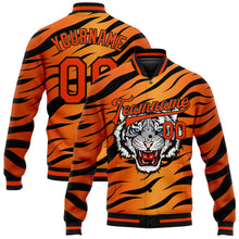 Load image into Gallery viewer, Custom Orange Black Tiger 3D Pattern Design Bomber Full-Snap Varsity Letterman Jacket
