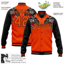Load image into Gallery viewer, Custom Orange Black Leopard 3D Pattern Design Bomber Full-Snap Varsity Letterman Jacket
