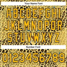 Load image into Gallery viewer, Custom Gold Black Leopard 3D Pattern Design Bomber Full-Snap Varsity Letterman Jacket
