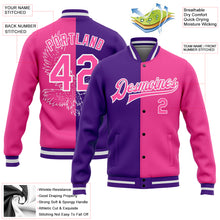 Load image into Gallery viewer, Custom Purple Pink-White Eagle 3D Pattern Design Bomber Full-Snap Varsity Letterman Jacket
