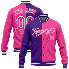 Load image into Gallery viewer, Custom Purple Pink-White Eagle 3D Pattern Design Bomber Full-Snap Varsity Letterman Jacket
