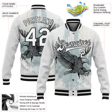 Load image into Gallery viewer, Custom White Black Eagle 3D Pattern Design Bomber Full-Snap Varsity Letterman Jacket
