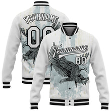 Load image into Gallery viewer, Custom White Black Eagle 3D Pattern Design Bomber Full-Snap Varsity Letterman Jacket
