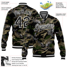 Load image into Gallery viewer, Custom Camo Black-White Eagle 3D Pattern Design Bomber Full-Snap Varsity Letterman Salute To Service Jacket
