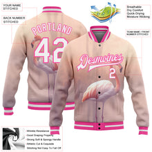 Load image into Gallery viewer, Custom Medium Pink White-Pink Flamingo 3D Pattern Design Bomber Full-Snap Varsity Letterman Jacket
