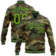 Load image into Gallery viewer, Custom Camo Neon Green-Navy Bomber Full-Snap Varsity Letterman Salute To Service Jacket
