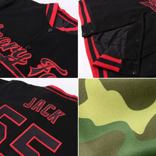 Load image into Gallery viewer, Custom Camo Red-Kelly Green Bomber Full-Snap Varsity Letterman Salute To Service Jacket
