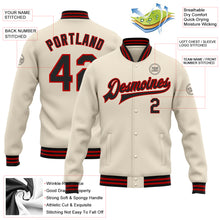 Load image into Gallery viewer, Custom Cream Black-Red Bomber Full-Snap Varsity Letterman Jacket
