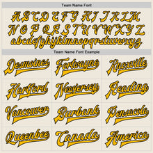 Load image into Gallery viewer, Custom Cream Gold-Black Bomber Full-Snap Varsity Letterman Jacket
