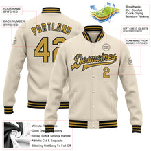 Load image into Gallery viewer, Custom Cream Old Gold-Black Bomber Full-Snap Varsity Letterman Jacket
