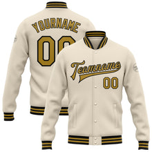 Load image into Gallery viewer, Custom Cream Old Gold-Black Bomber Full-Snap Varsity Letterman Jacket
