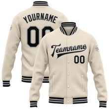Load image into Gallery viewer, Custom Cream Black-Gray Bomber Full-Snap Varsity Letterman Jacket
