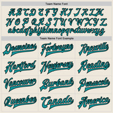 Load image into Gallery viewer, Custom Cream Teal-Black Bomber Full-Snap Varsity Letterman Jacket
