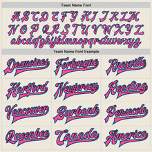Load image into Gallery viewer, Custom Cream Sky Blue Black-Pink Bomber Full-Snap Varsity Letterman Jacket
