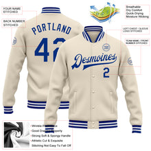 Load image into Gallery viewer, Custom Cream Royal-White Bomber Full-Snap Varsity Letterman Jacket
