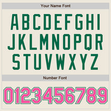Load image into Gallery viewer, Custom Cream Pink-Kelly Green Bomber Full-Snap Varsity Letterman Jacket
