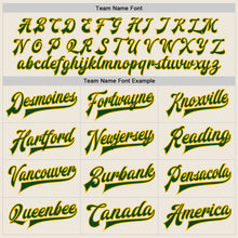 Load image into Gallery viewer, Custom Cream Green-Gold Bomber Full-Snap Varsity Letterman Jacket
